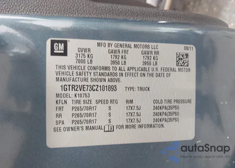 2012 GMC Sierra 1500 Sle z USA, uszkodzony, nr VIN 1GTR2VE73CZ101893